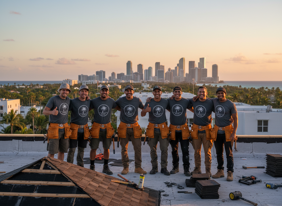 The Roof Repair Miami team at work in Miami